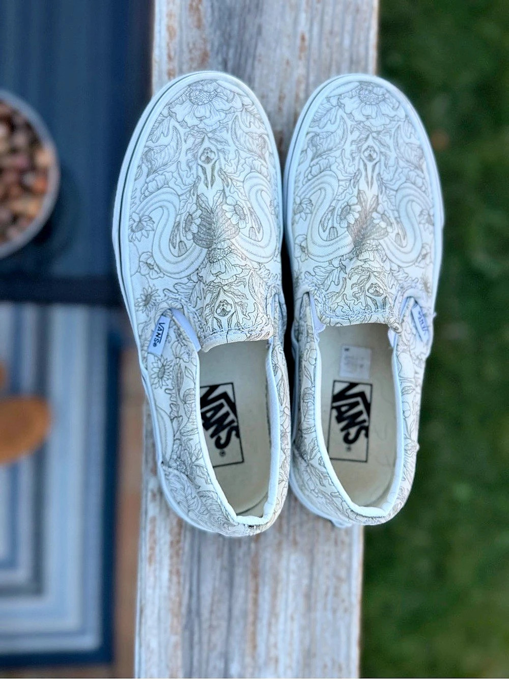 BeVans Classic Slip-On Desert Marsh Skull Floral Slip-On Sneakers in White